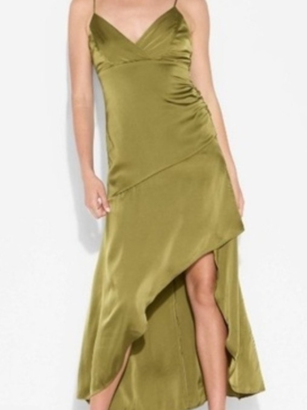wild fable Olive Green Satin Asymmetrical Slip Maxi Dress S & M Available.